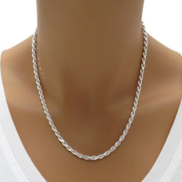 STERLING SILVER DIAMOND CUT ROPE CHAIN NECKLACE 3.0MM (GAUGE 070). - Picture 2 of 2